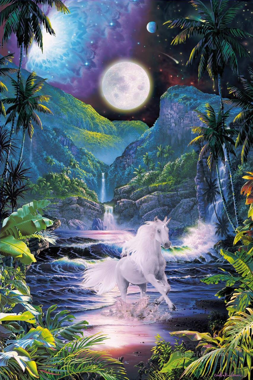 unicorn under moon horses Oil Paintings